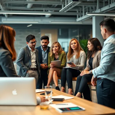 Grupo de profesionales discutiendo estrategia de contenido.