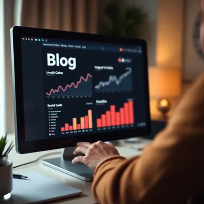 Interfaz de un blog con gráficos de crecimiento.