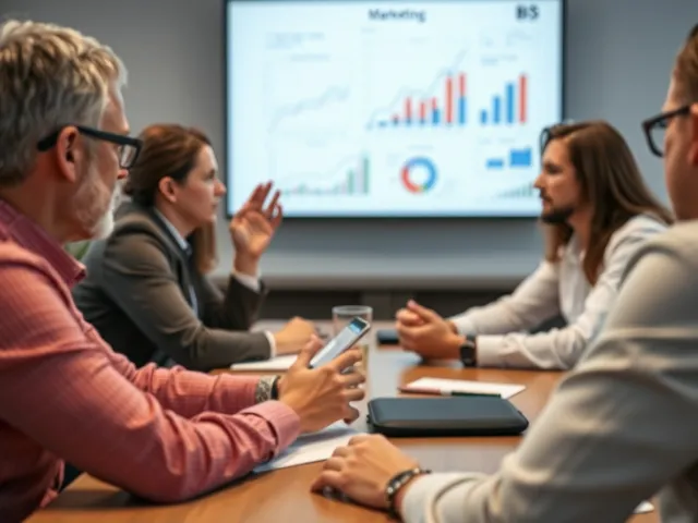 Equipo discutiendo estrategias de marketing con gráficos.