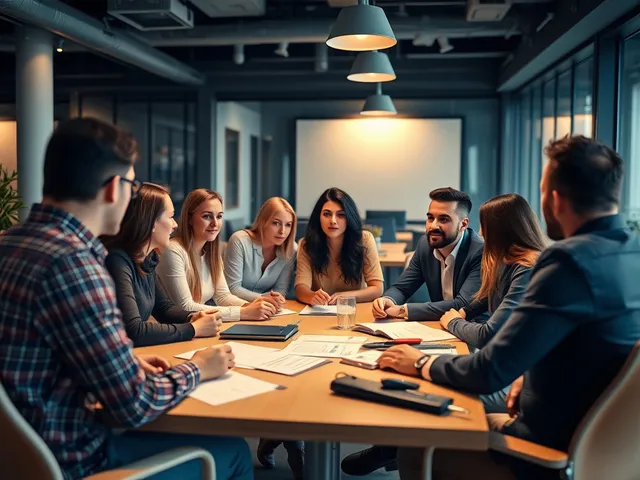 Reunión de equipo discutiendo estrategia de contenido.