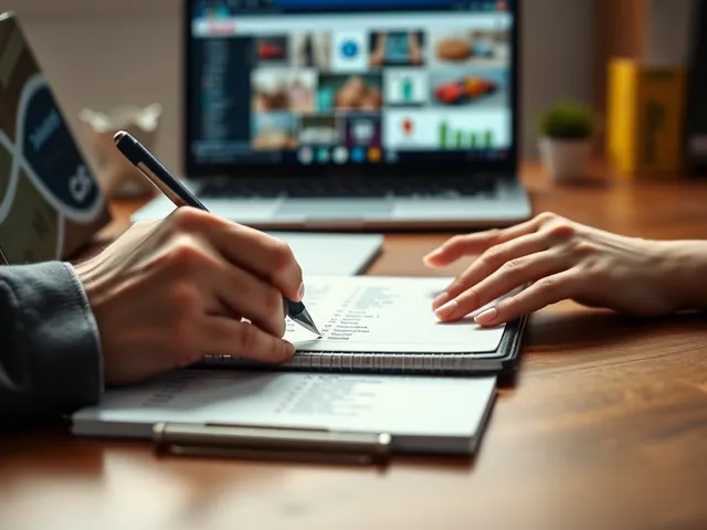 Persona escribiendo una lista de títulos para una tienda online.