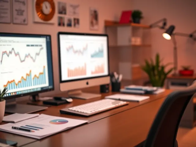 Espacio de trabajo de marketing online vibrante y profesional.