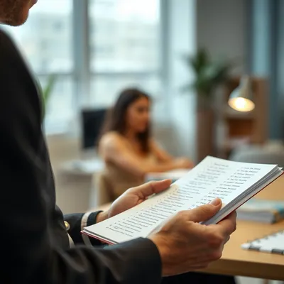 Person reviewing titles in an office