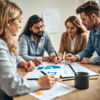 Equipo de negocio discutiendo estrategia de contenido Equipo de negocio discutiendo estrategia de contenido
