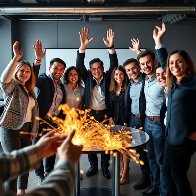 Equipo de negocios celebrando un lanzamiento de proyecto