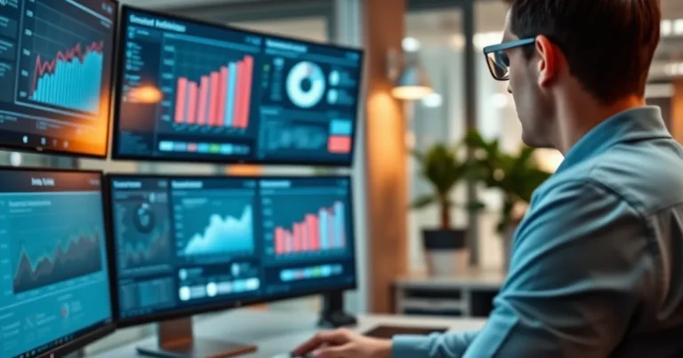 Oficina moderna con análisis de métricas de redes sociales