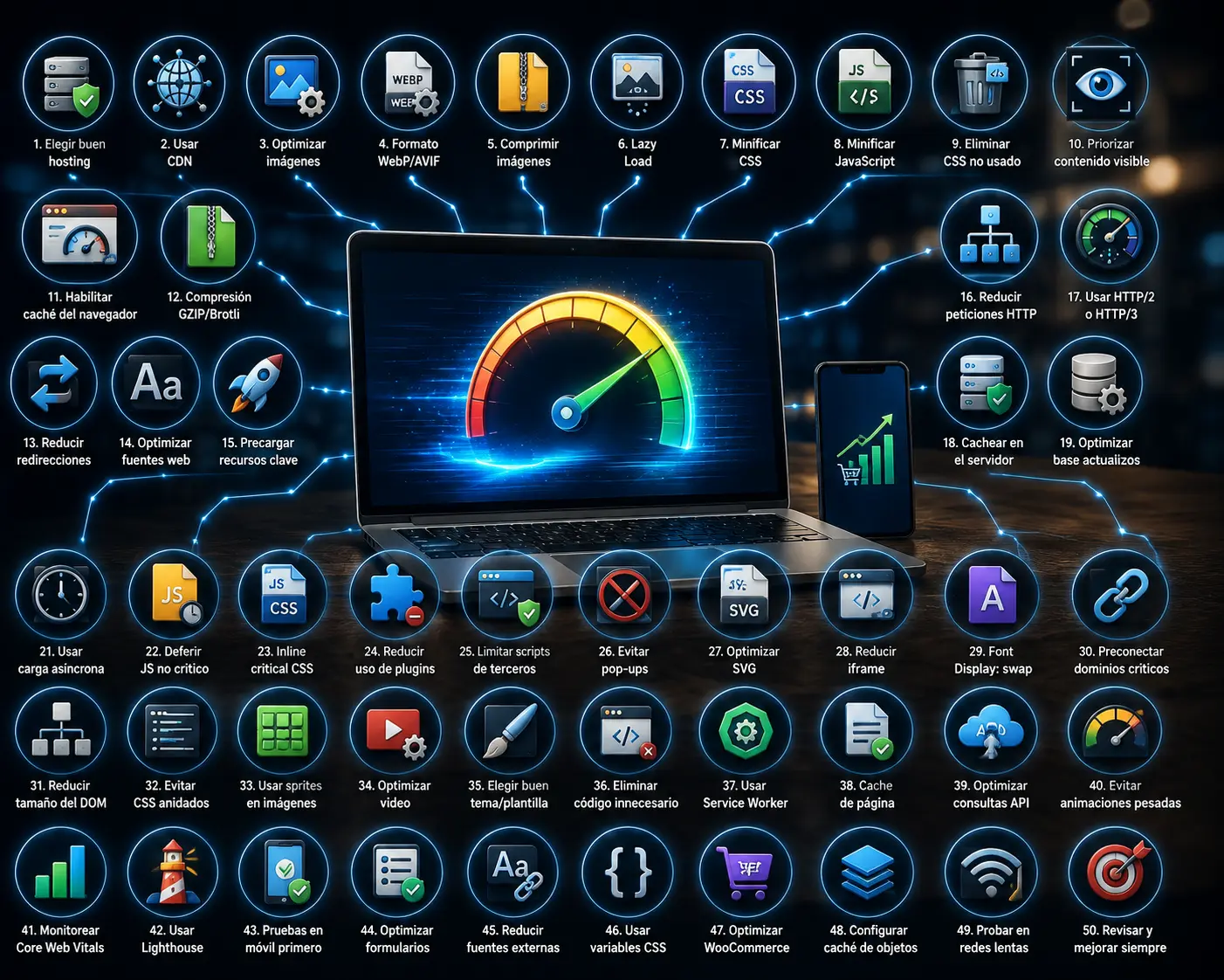 50 Estrategias clave para optimizar la velocidad de carga (Core Web Vitals) y multiplicar tus ventas online